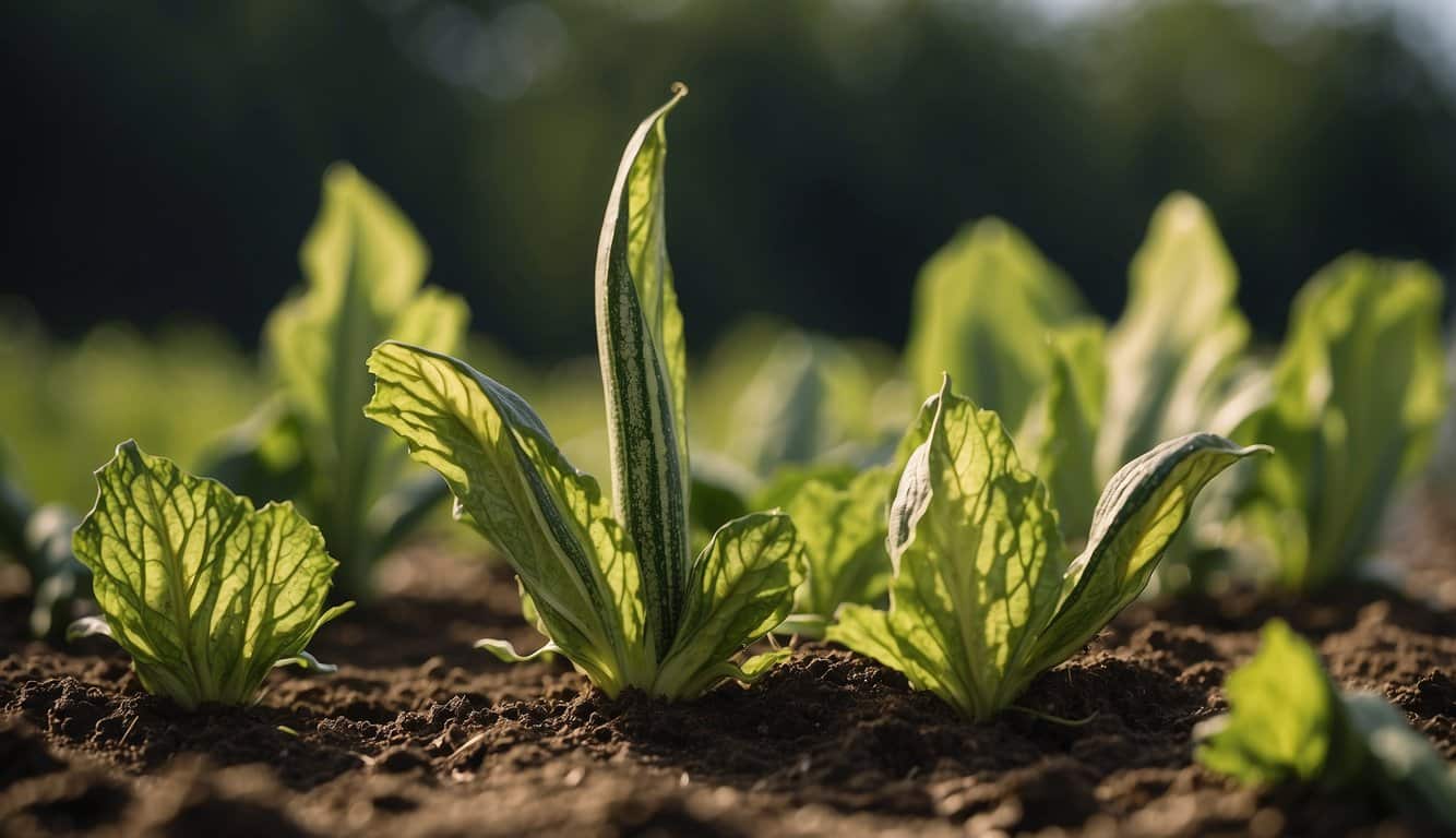 Healthy zucchini plant wilting, yellowing leaves, and waterlogged soil