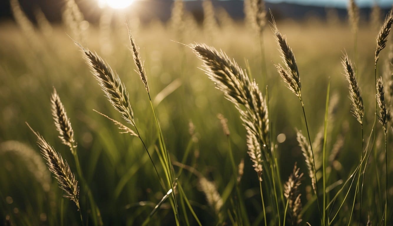 A vast expanse of grasses in various shades of green and brown, swaying gently in the breeze under the bright New Mexico sun