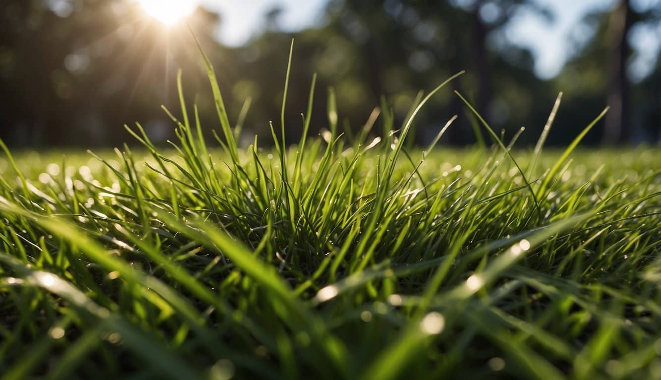 St. Augustine grass competes with tall fescue in a lush, green lawn