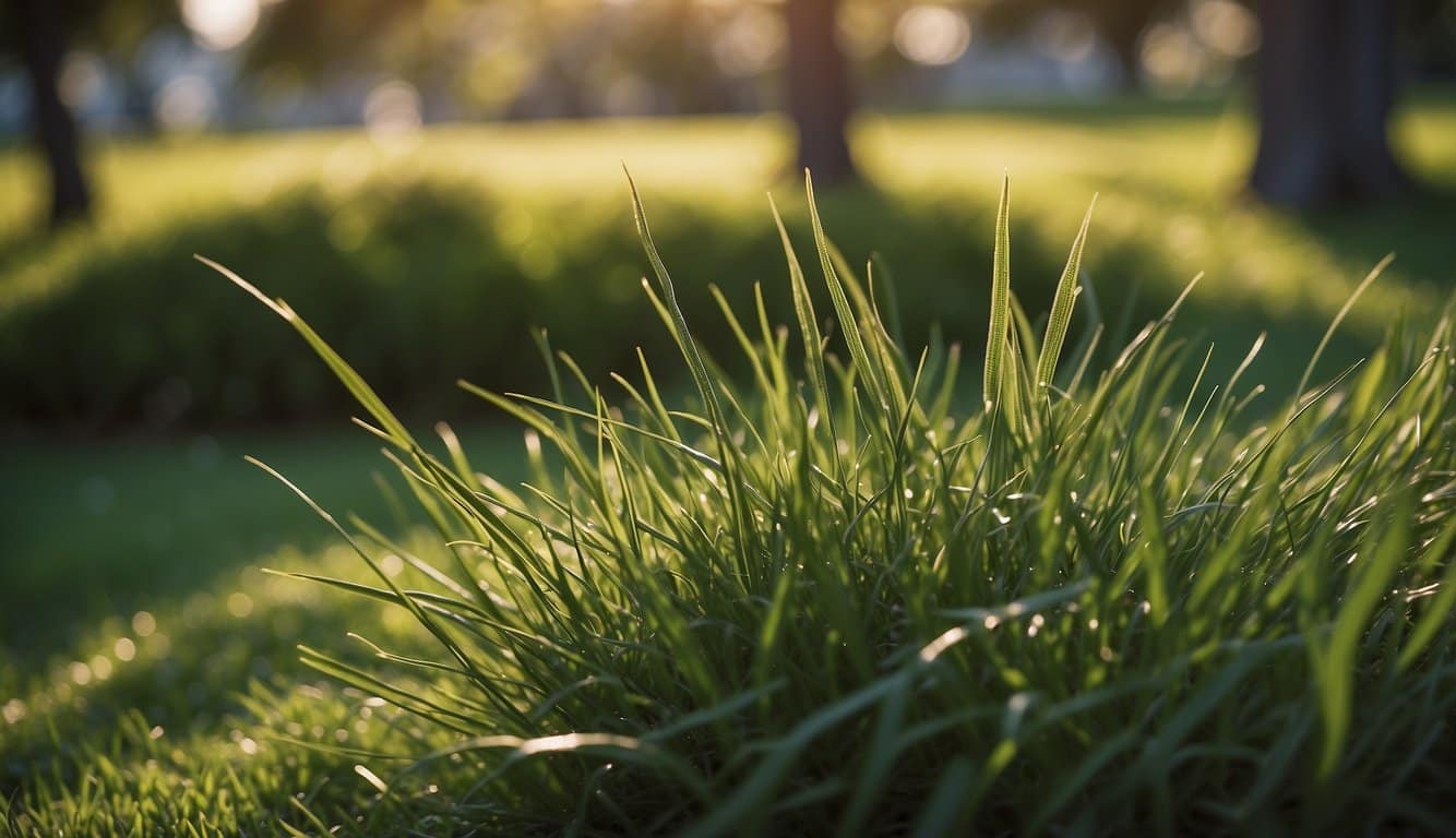 St. Augustine grass overtakes tall fescue in a lush garden