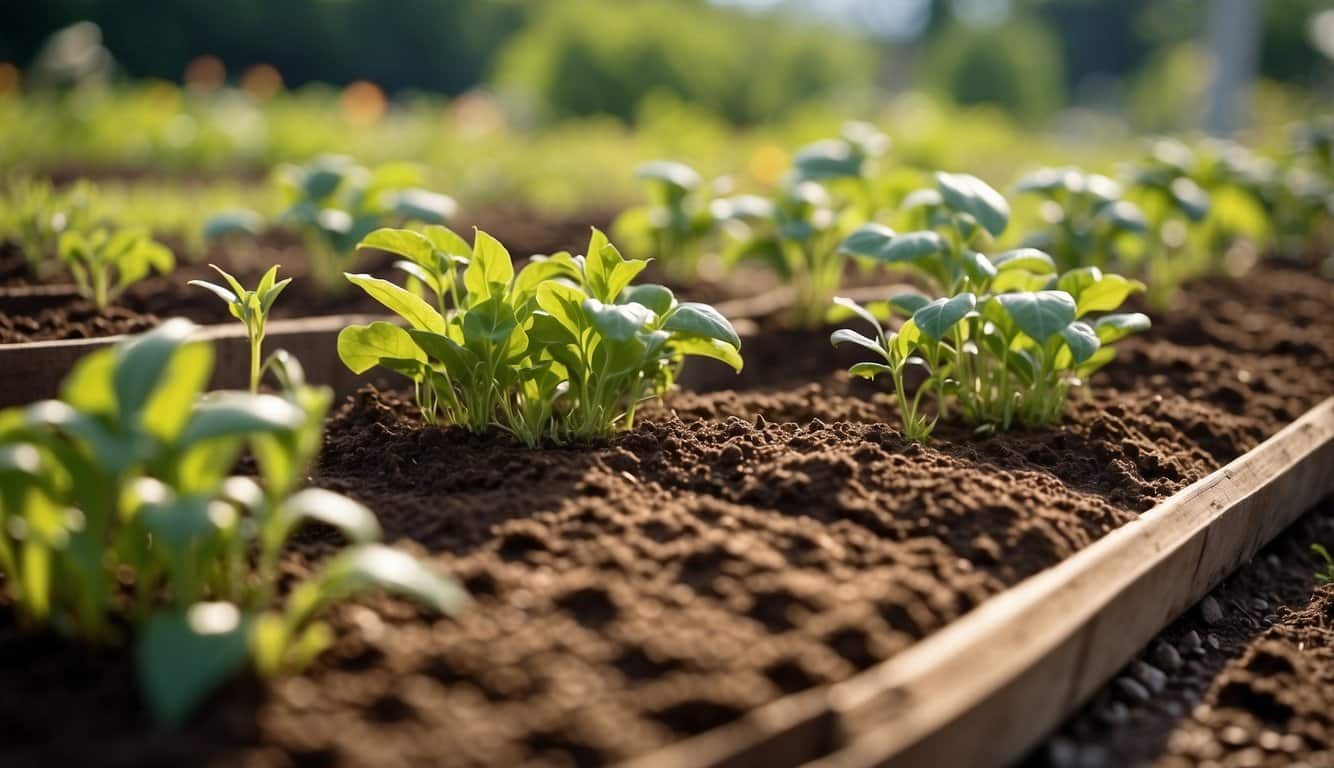 A garden with raised tunnels and mounds of soil, scattered mole traps, and a variety of deterrents like castor oil and vibrating stakes