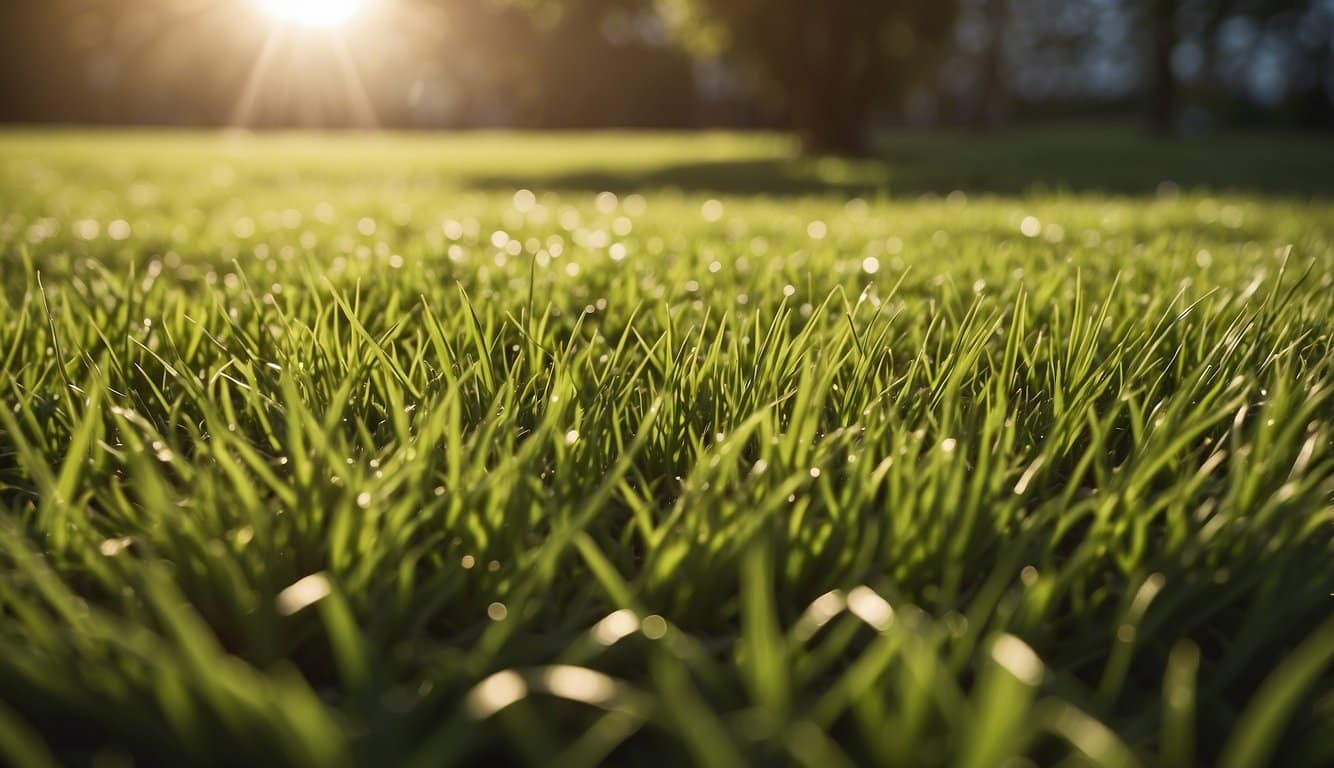 A lush green lawn with various turfgrass species, neatly mowed and maintained, under the Missouri sun